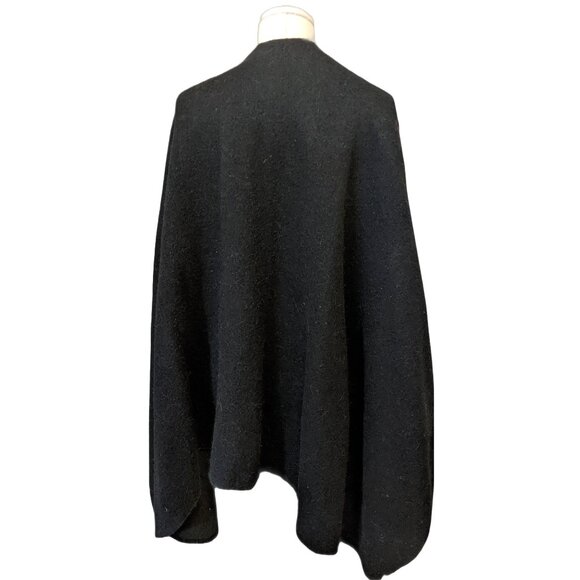 Vintage Black Wool Poncho Open Front Cape Shawl Dark Grunge Fall One Size - Picture 7 of 7